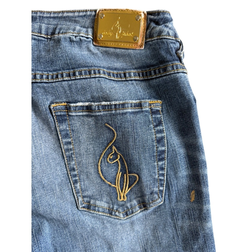 Baby Phat Blue Denim Wide Leg Flare Jeans Gold‎ Cat Logo Y2K 610002WD Size 16